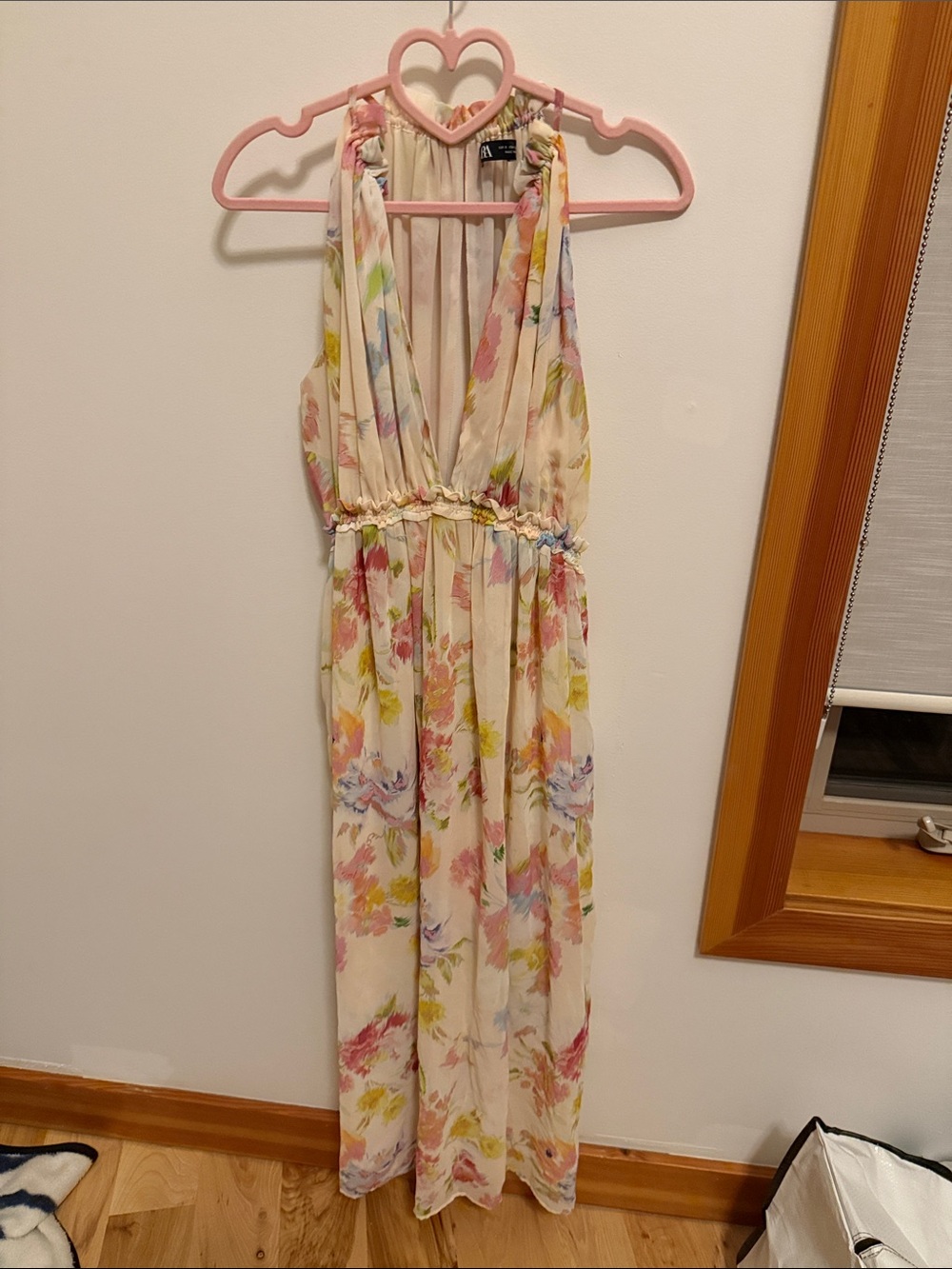 Zara Floral Cream Maxi Dress with Pink, Yellow and Blue Prints